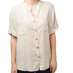 Hot Camicia da donna misto lino beige Donna Abbigliamento Moda Donna|Camicie Donna