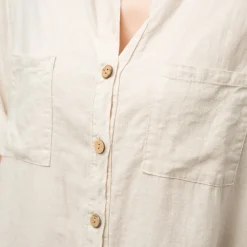 Hot Camicia da donna misto lino beige Donna Abbigliamento Moda Donna|Camicie Donna