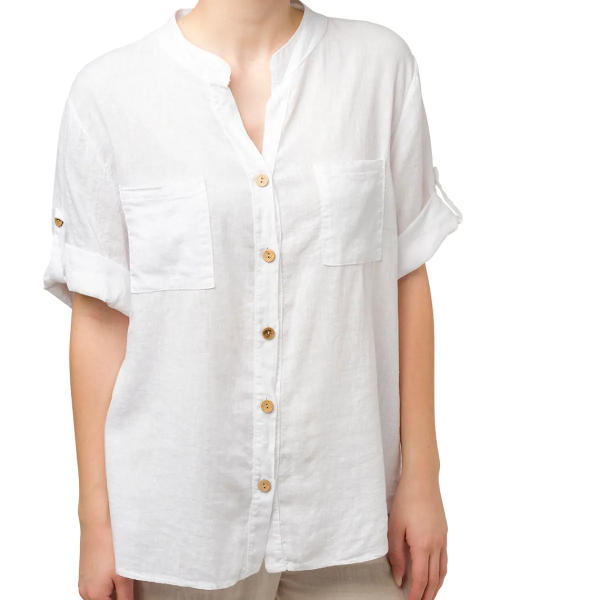 Discount Camicia da donna misto lino bianca Donna Camicie Donna|Abbigliamento Moda Donna