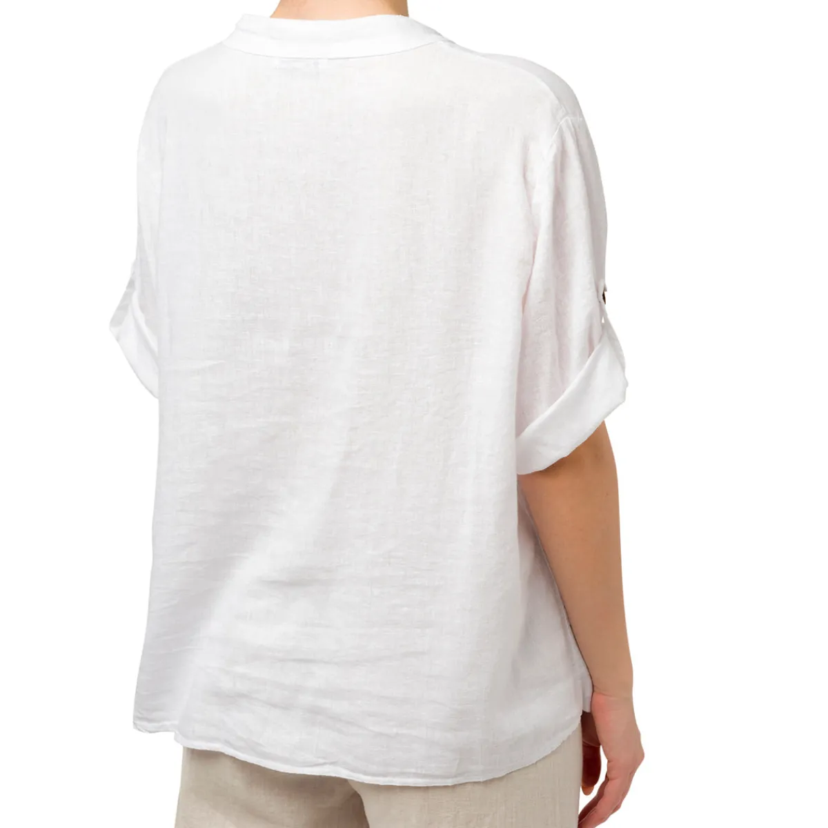 Discount Camicia da donna misto lino bianca Donna Camicie Donna|Abbigliamento Moda Donna