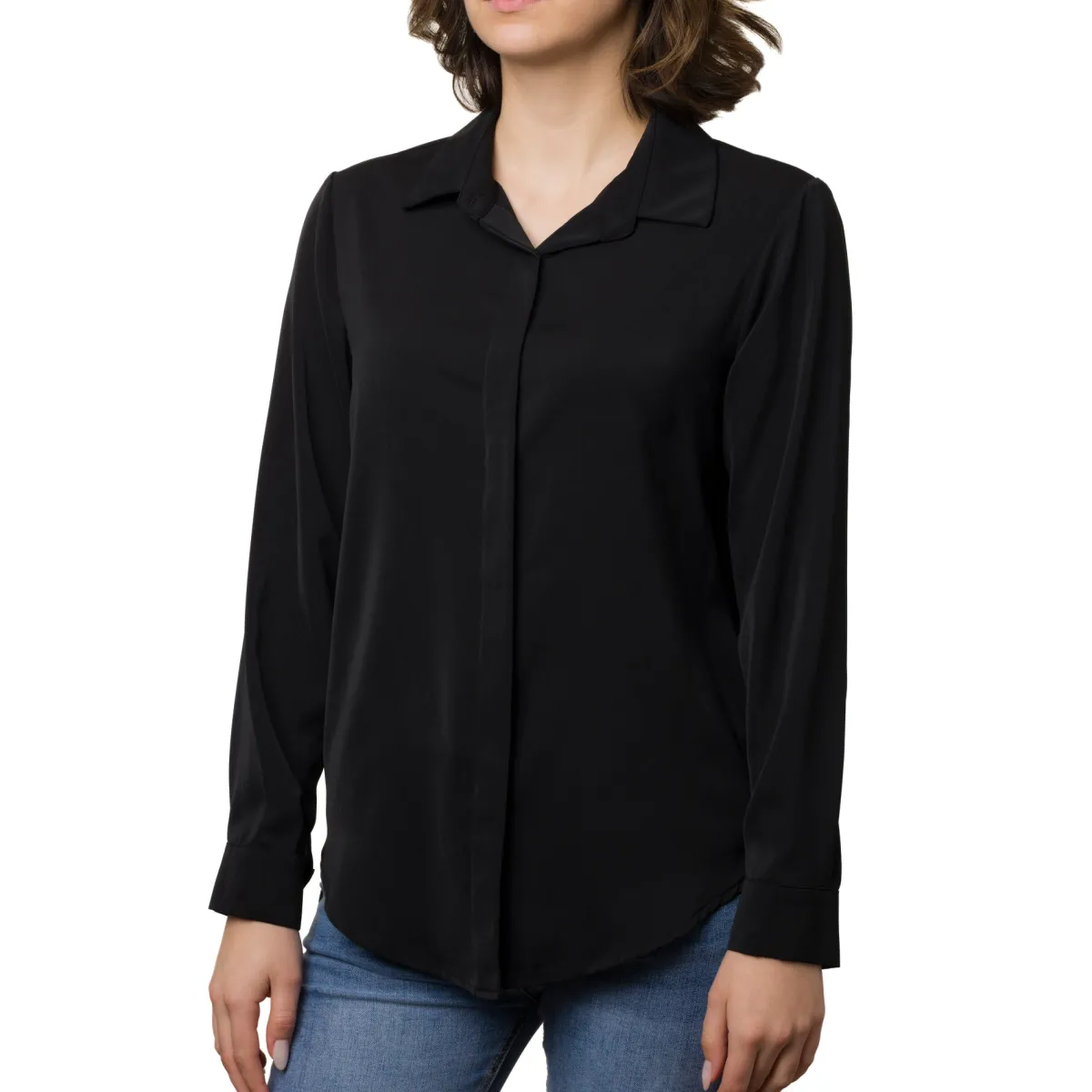 Hot Camicia da donna nera in tessuto velato Donna Camicie Donna