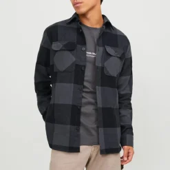 Camicia da uomo nera e grigia con bottoni Uomo Camicie Uomo