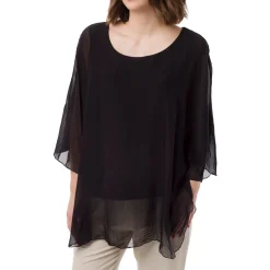 Discount Camicia Nera a Maniche Corte da Donna Semi Trasparente con Fodera Donna Camicie Donna|Abbigliamento Moda Donna