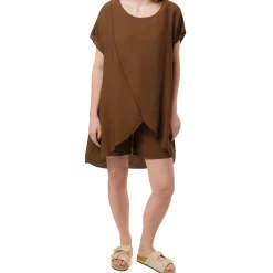 Outlet Camicia Over Marrone da Donna a Maniche Corte con fondo svasato Donna Camicie Donna|Abbigliamento Moda Donna