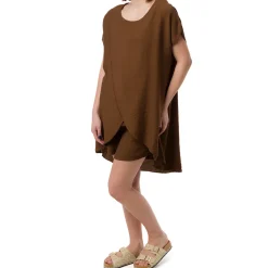 Outlet Camicia Over Marrone da Donna a Maniche Corte con fondo svasato Donna Camicie Donna|Abbigliamento Moda Donna