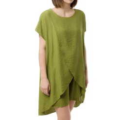 Clearance Camicia Over Verde da Donna a Maniche Corte con fondo svasato Donna T-Shirt Donna|Camicie Donna