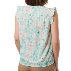 Clearance Camicia smanicata bianca da Donna con fantasia floreale e rouches Donna T-Shirt Donna|Camicie Donna