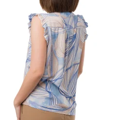 Outlet Camicia smanicata Blu da Donna con fantasia floreale e rouches Donna T-Shirt Donna|Camicie Donna