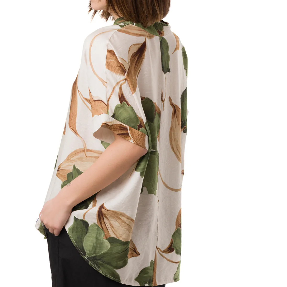 Online Camicia Verde da Donna con collo alla Coreana e fantasia floreale Donna Camicie Donna|Abbigliamento Moda Donna