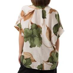 Online Camicia Verde da Donna con collo alla Coreana e fantasia floreale Donna Camicie Donna|Abbigliamento Moda Donna