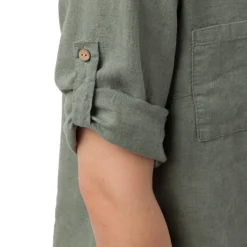 Clearance Camicia Verde da Donna in Misto Lino con Collo alla Coreana Donna Camicie Donna|Abbigliamento Moda Donna