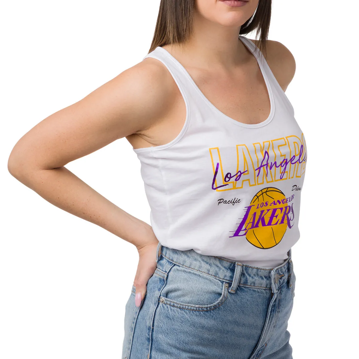 Canotta sportiva bianca da Donna in Cotone con stampa LA Lakers NBA Donna Abbigliamento Nba|T-Shirt Donna