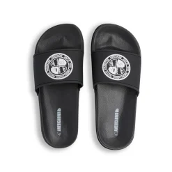 Discount Ciabatte Nere da Donna con fascia singola e logo a contrasto Donna Ciabatte Donna