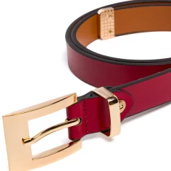 New Cintura da Donna in Pelle Rossa Elegante con Fibbia Oro Donna Cinture Donna