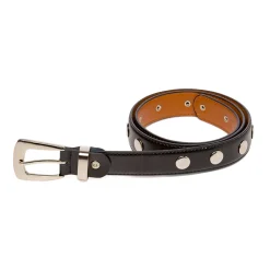 Sale Cintura da Donna Nera in Pelle con Borchie e Fibbia in Metallo Donna Cinture Donna