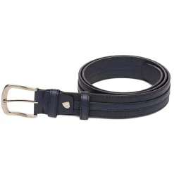 Discount Cintura da Uomo Blu con Cuciture Decorative e Fibbia in Metallo Uomo Cinture Uomo