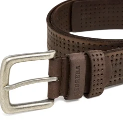 Cintura da uomo in pelle marrone con dettagli traforati Uomo Accessori Cerimonia Uomo