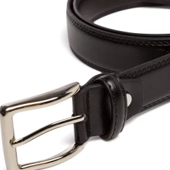 Discount Cintura da Uomo Nera con Fibbia in Metallo Lucido Uomo Cinture Uomo