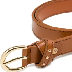 Cintura marrone da Donna con fibbia oro e dettagli borchie Donna Cinture Donna