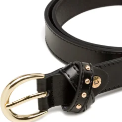 Hot Cintura nera da Donna con fibbia oro e dettaglio borchie Donna Cinture Donna