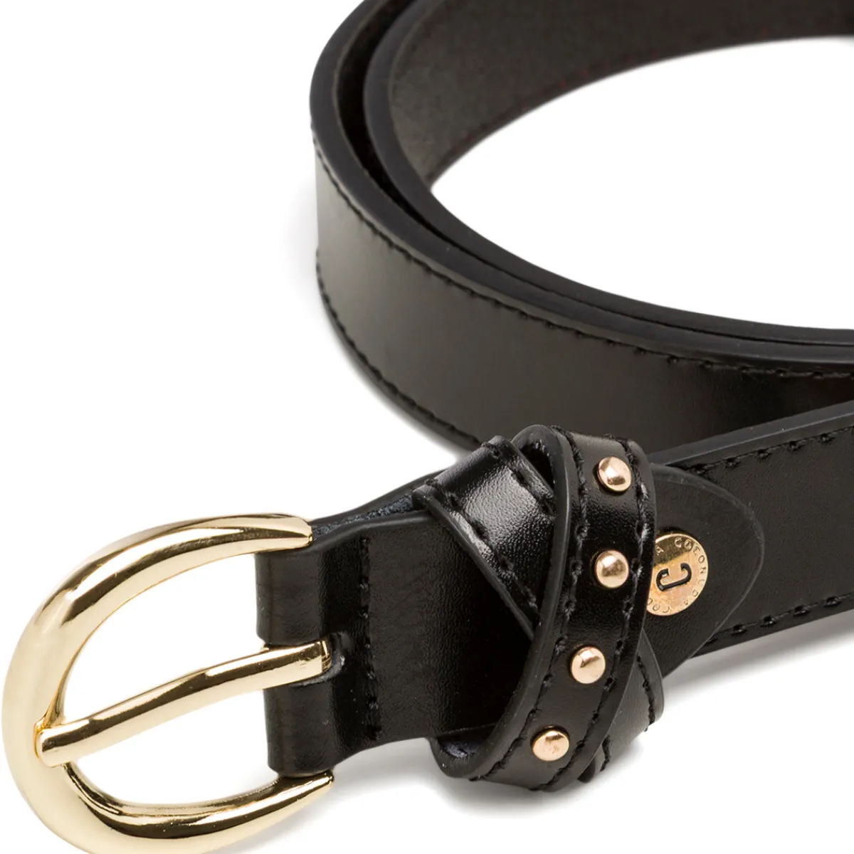 Hot Cintura nera da Donna con fibbia oro e dettaglio borchie Donna Cinture Donna