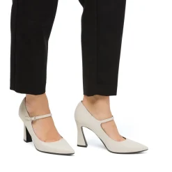 Hot Décolleté Mary Jane da donna bianche con tacco campana 9 cm e cinturino alla caviglia Donna Scarpe Eleganti|Scarpe Cerimonia Donna