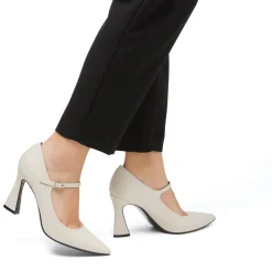 Hot Décolleté Mary Jane da donna bianche con tacco campana 9 cm e cinturino alla caviglia Donna Scarpe Eleganti|Scarpe Cerimonia Donna