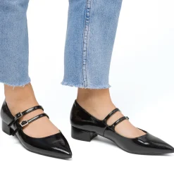 Décolleté Mary Jane da donna nere effetto vernice con cinturini e tacco 3,5 cm Donna Scarpe Eleganti|Décolleté