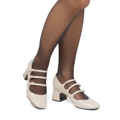 Best Décolleté Mary Jane da donna beige effetto vernice con tacco 6 cm e cinturino alla caviglia Donna Scarpe Cerimonia Donna|Scarpe Eleganti