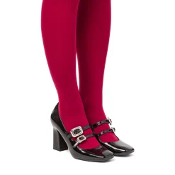 Décolleté Mary Jane da donna nere effetto vernice con tacco campana 8 cm e cinturino alla caviglia Donna Scarpe Eleganti|Scarpe Cerimonia Donna