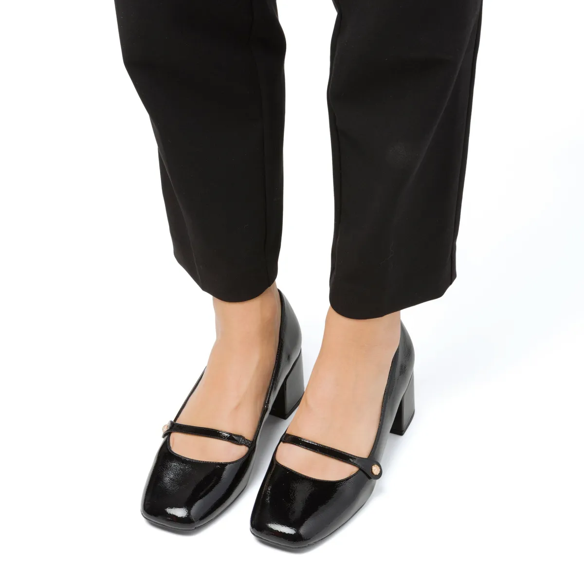 Outlet Décolleté Mary Jane da donna nere effetto vernice con tacco 5 cm Donna Scarpe Eleganti|Décolleté