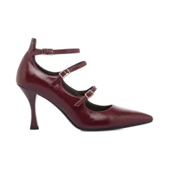 Clearance Décolleté Mary Jane da donna rosso bordeaux burgundy con tacco 8,5 cm e tre cinturini con fibbia Donna Scarpe Eleganti|Décolleté