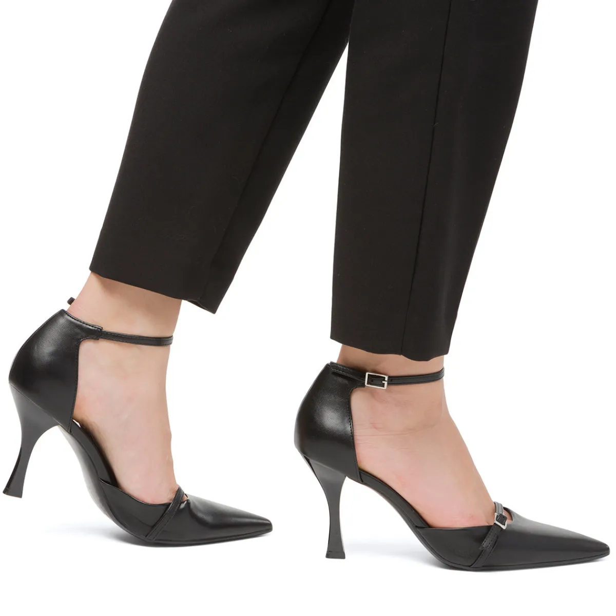 Décolleté Mary Jane da donna nere con cinturini e tacco a campana 8,5 cm Donna Décolleté