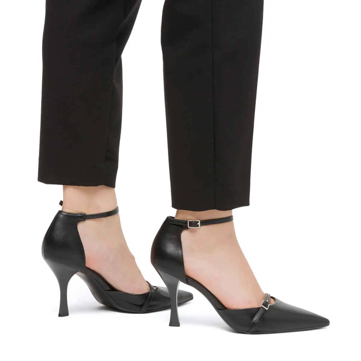 Décolleté Mary Jane da donna nere con cinturini e tacco a campana 8,5 cm Donna Décolleté