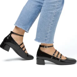 New Décolleté Mary Jane nere da donna effetto vernice con tacco 4 cm Donna Scarpe Eleganti|Décolleté