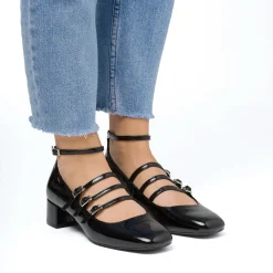 New Décolleté Mary Jane nere da donna effetto vernice con tacco 4 cm Donna Scarpe Eleganti|Décolleté