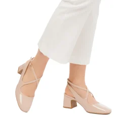 Décolleté Mary Jane nude in vernice con cinturini incrociati e tacco a blocco 5,5 cm Donna Scarpe Eleganti|Décolleté