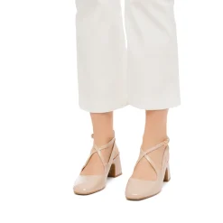 Décolleté Mary Jane nude in vernice con cinturini incrociati e tacco a blocco 5,5 cm Donna Scarpe Eleganti|Décolleté