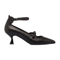 Outlet Décolleté nere da Donna in pelle con cinturino e tacco 5,5 cm Donna Décolleté