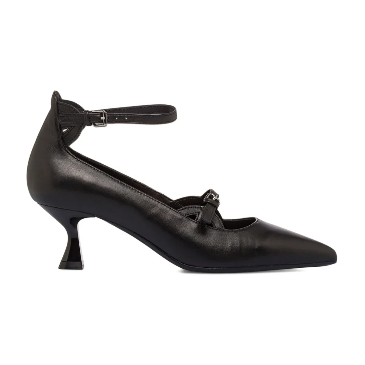 Outlet Décolleté nere da Donna in pelle con cinturino e tacco 5,5 cm Donna Décolleté