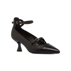 Outlet Décolleté nere da Donna in pelle con cinturino e tacco 5,5 cm Donna Décolleté