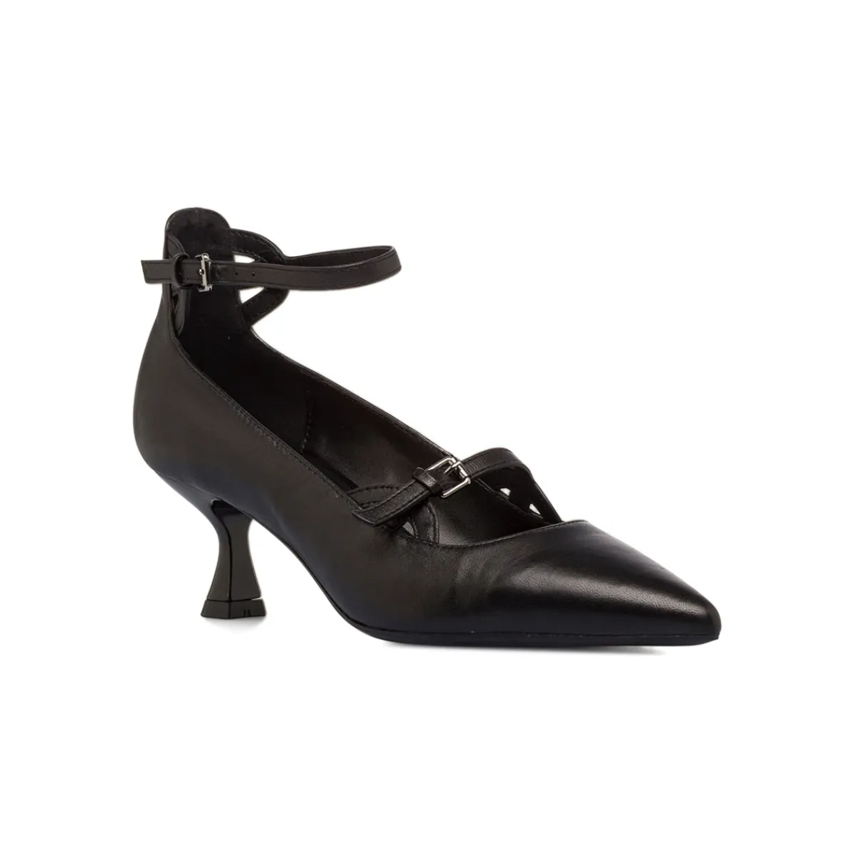 Outlet Décolleté nere da Donna in pelle con cinturino e tacco 5,5 cm Donna Décolleté