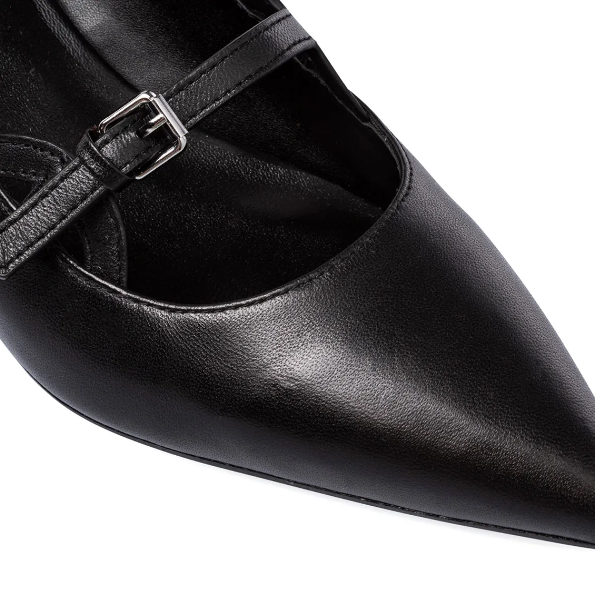 Outlet Décolleté nere da Donna in pelle con cinturino e tacco 5,5 cm Donna Décolleté