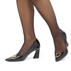 Outlet Décolleté nere in vernice da donna con fibbia dorata e tacco campana 7,5 cm Donna Scarpe Eleganti|Décolleté