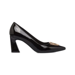 Outlet Décolleté nere in vernice da donna con fibbia dorata e tacco campana 7,5 cm Donna Scarpe Eleganti|Décolleté