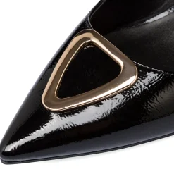 Outlet Décolleté nere in vernice da donna con fibbia dorata e tacco campana 7,5 cm Donna Scarpe Eleganti|Décolleté