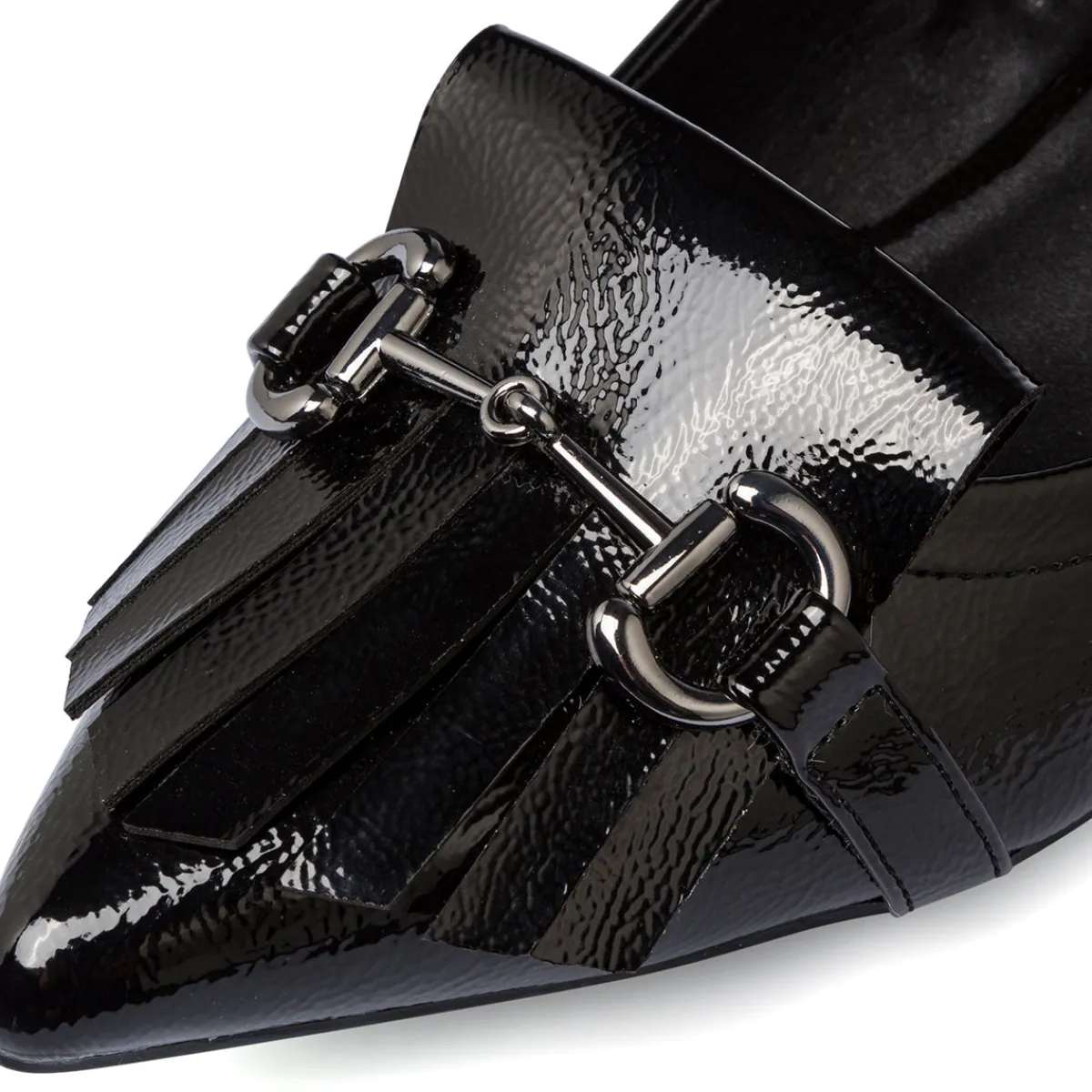 New Décolleté nere lucide con tacco 3,5 cm da donna e dettaglio nappina Donna Décolleté