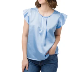 New Elegante t-shirt effetto raso azzurro da Donna Donna T-Shirt Donna|Abbigliamento Moda Donna