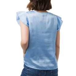 New Elegante t-shirt effetto raso azzurro da Donna Donna T-Shirt Donna|Abbigliamento Moda Donna