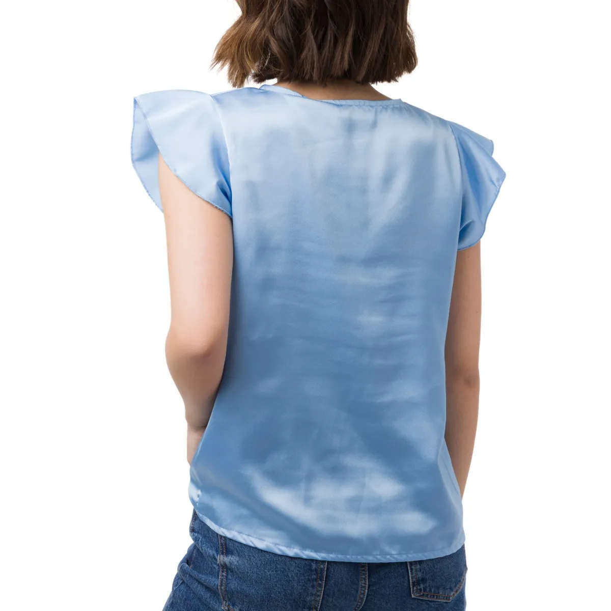 New Elegante t-shirt effetto raso azzurro da Donna Donna T-Shirt Donna|Abbigliamento Moda Donna
